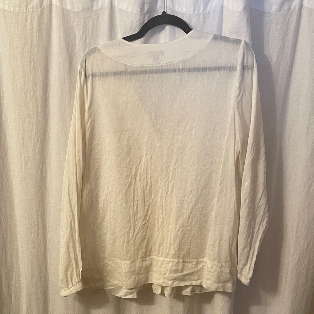 J. Jill Ivory Pleated silk blend V-Neck Tux Top Blouse Large - Picture 5 of 5